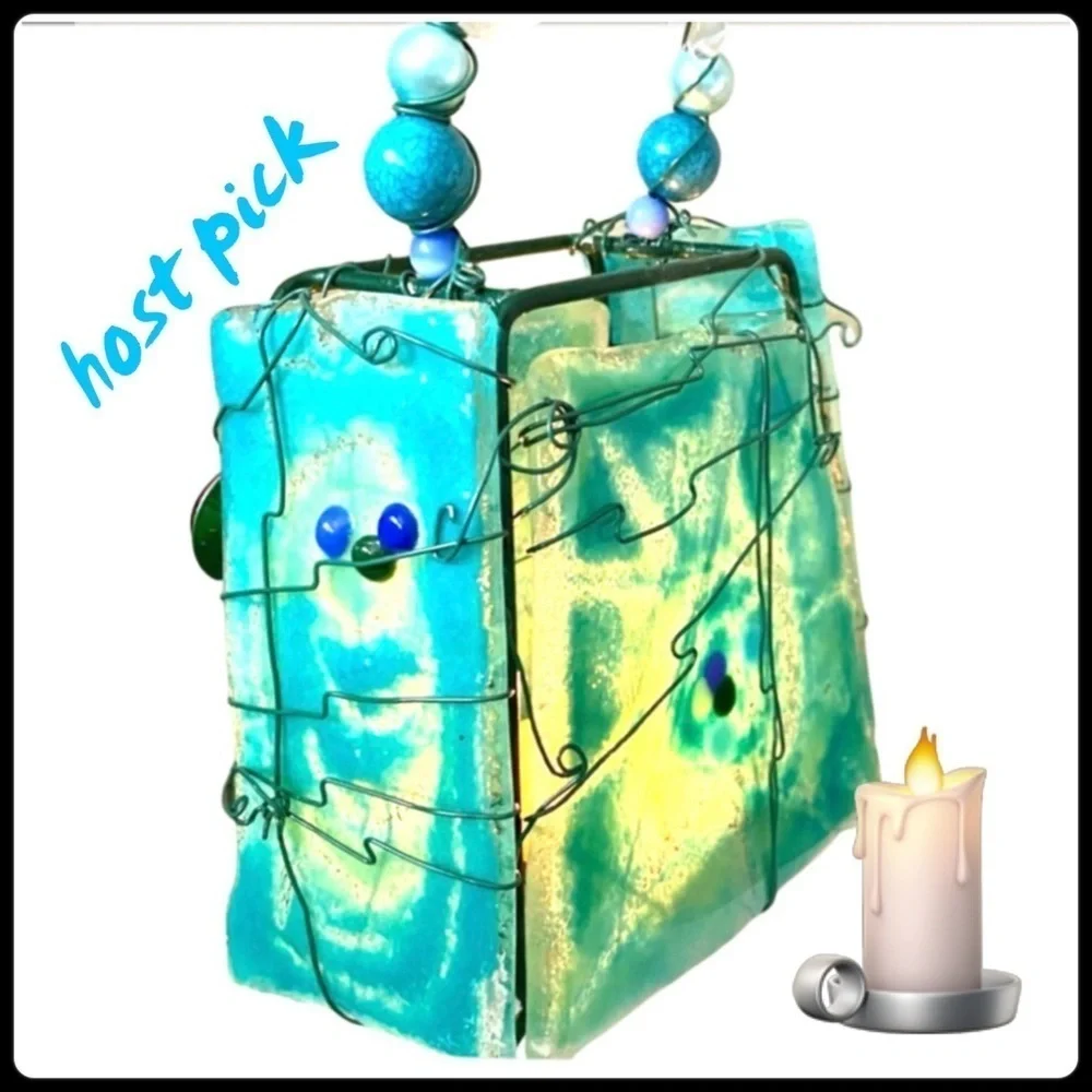 Turquoise Blown Glass  TEA CANDLE HOLDER